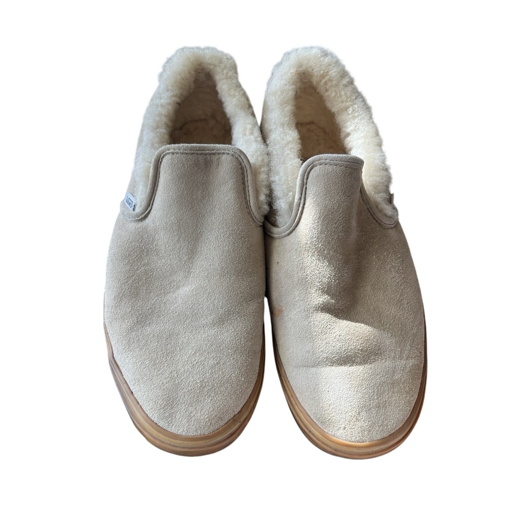 Vans Men's Slip-On Suede Shoes Beige Faux Fur Lined Rubber Waffle Sole 10